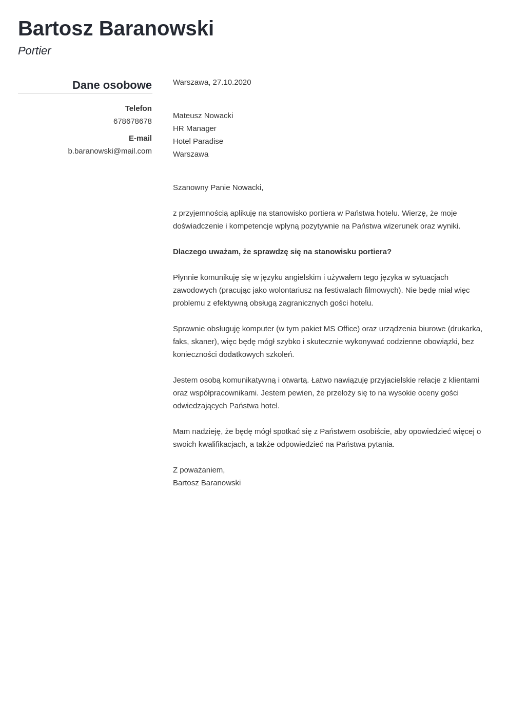 List Powitalny W Hotelu Przykład List motywacyjny do hotelu - wzór, przykłady i 5+ porad