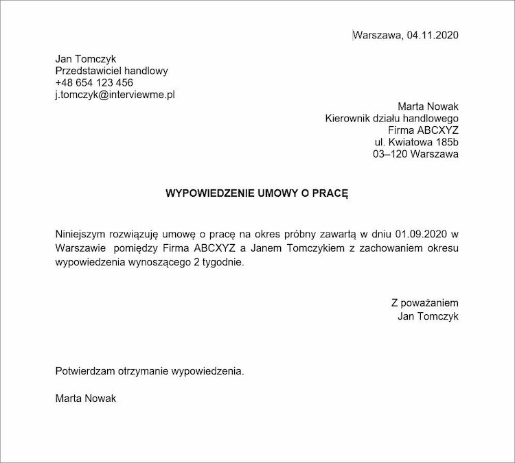 Wypowiedzenie Umowy Zlecenie Wz r Pdf AUORN
