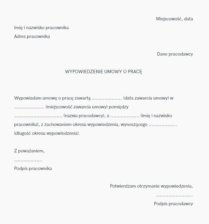 Wypowiedzenie Umowy O Prac 2022 OYPUA