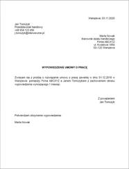 Wypowiedzenie Umowy O Prac Z Zachowaniem Okresu Wypowiedzenia wz r 