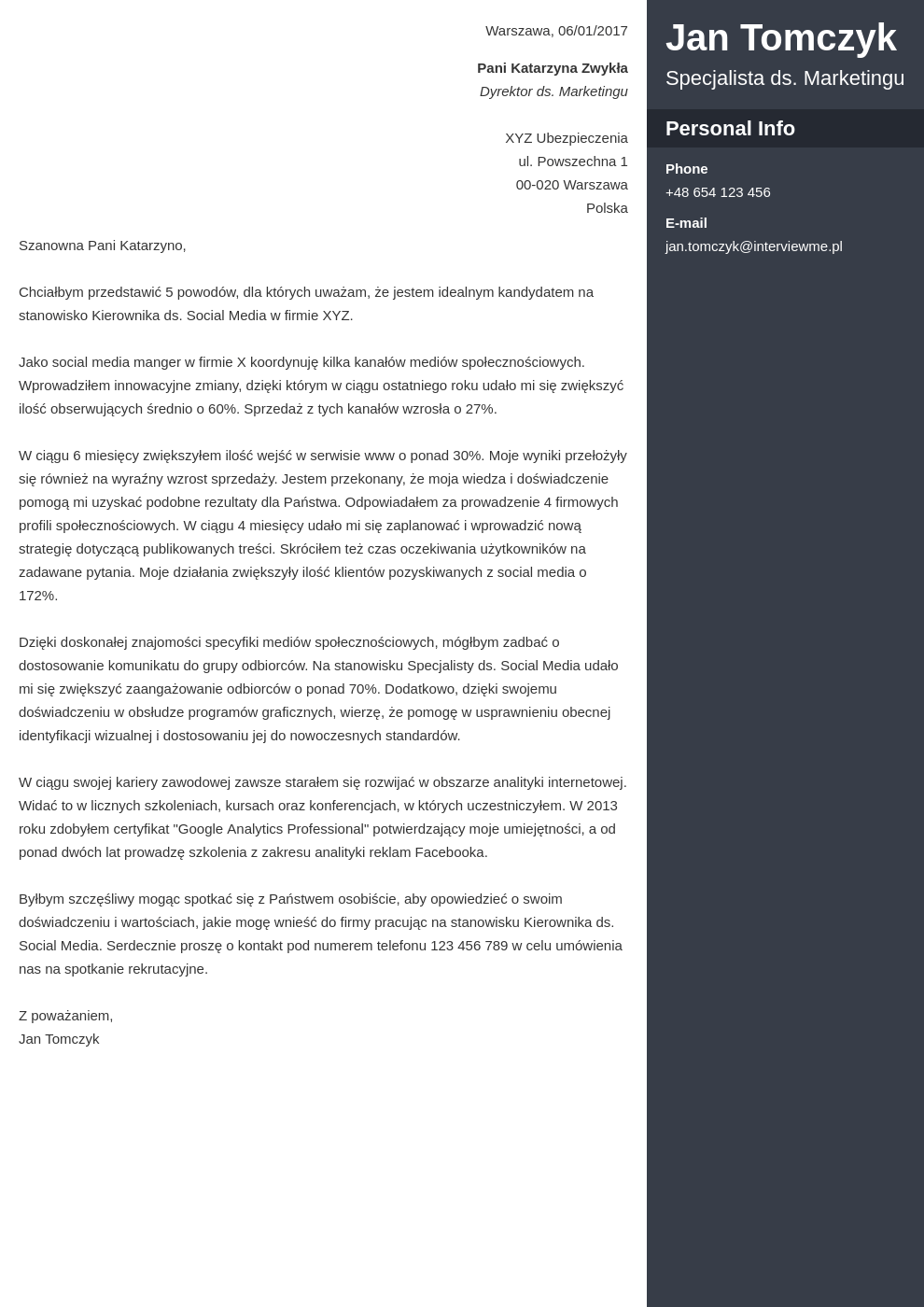 Szablon listu motywacyjnego Enfold