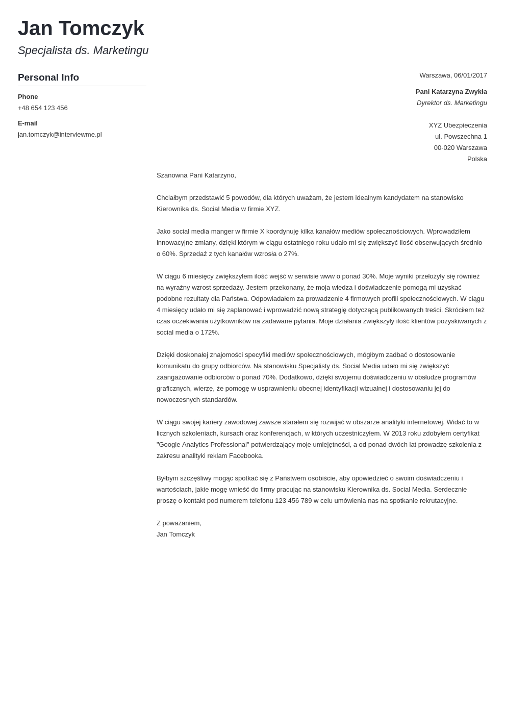 Szablon listu motywacyjnego Modern