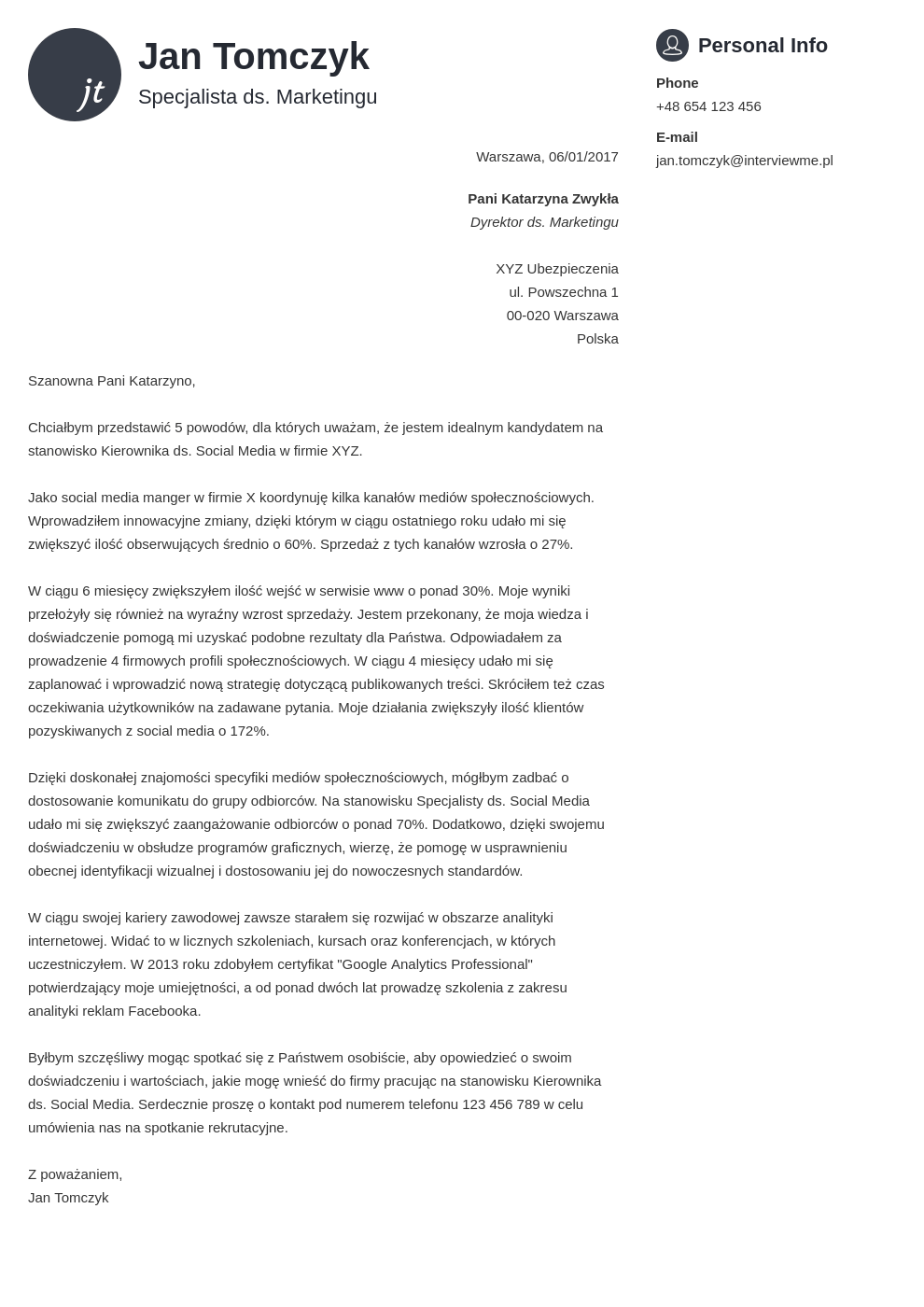 Szablon listu motywacyjnego Primo