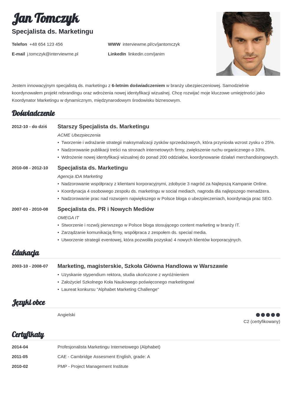 Szablon CV Valera